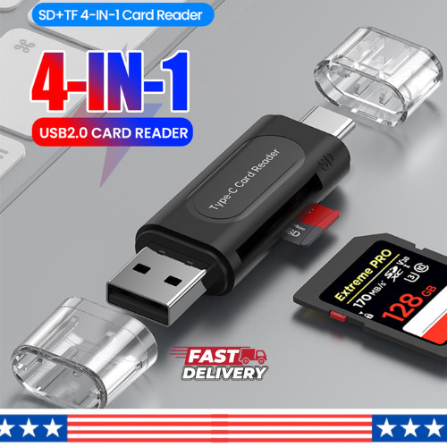 4 in 1 USB C Card Reader SD TF Memory Card Adapter External Storage