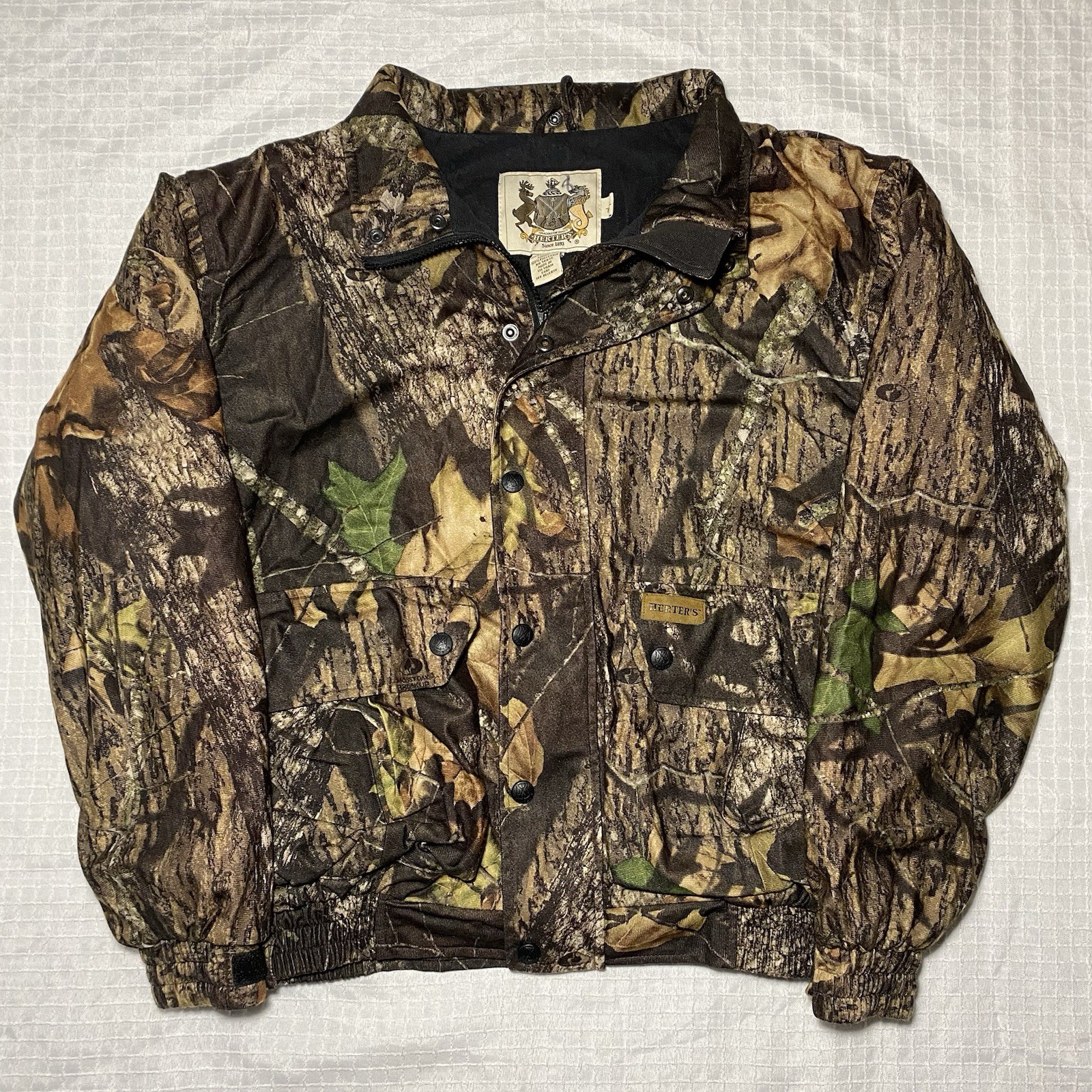 Herters Hunting Jacket Mens Medium Brown Green Mossy Oak Full Zip Snap Lined
