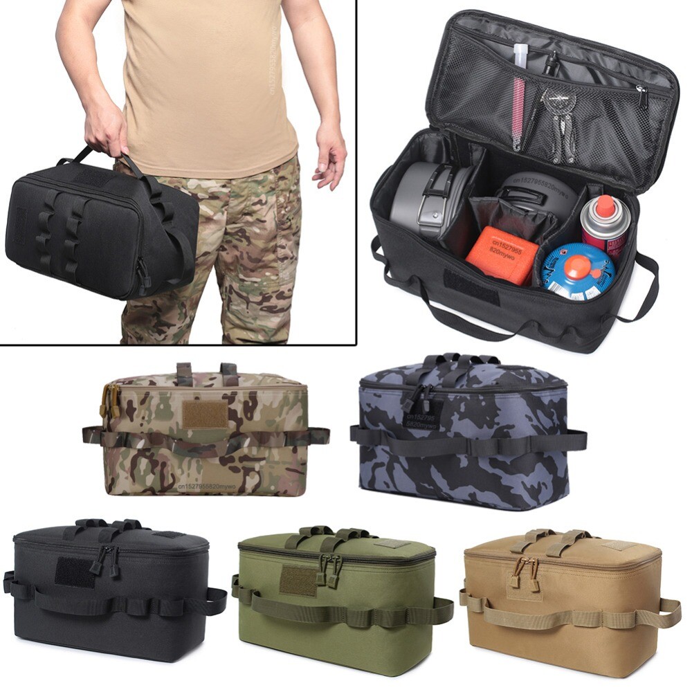 Outdoor MOLLE Pouch Camping Storage Bag Basket Gas Stove Canister Pot Carry Bag