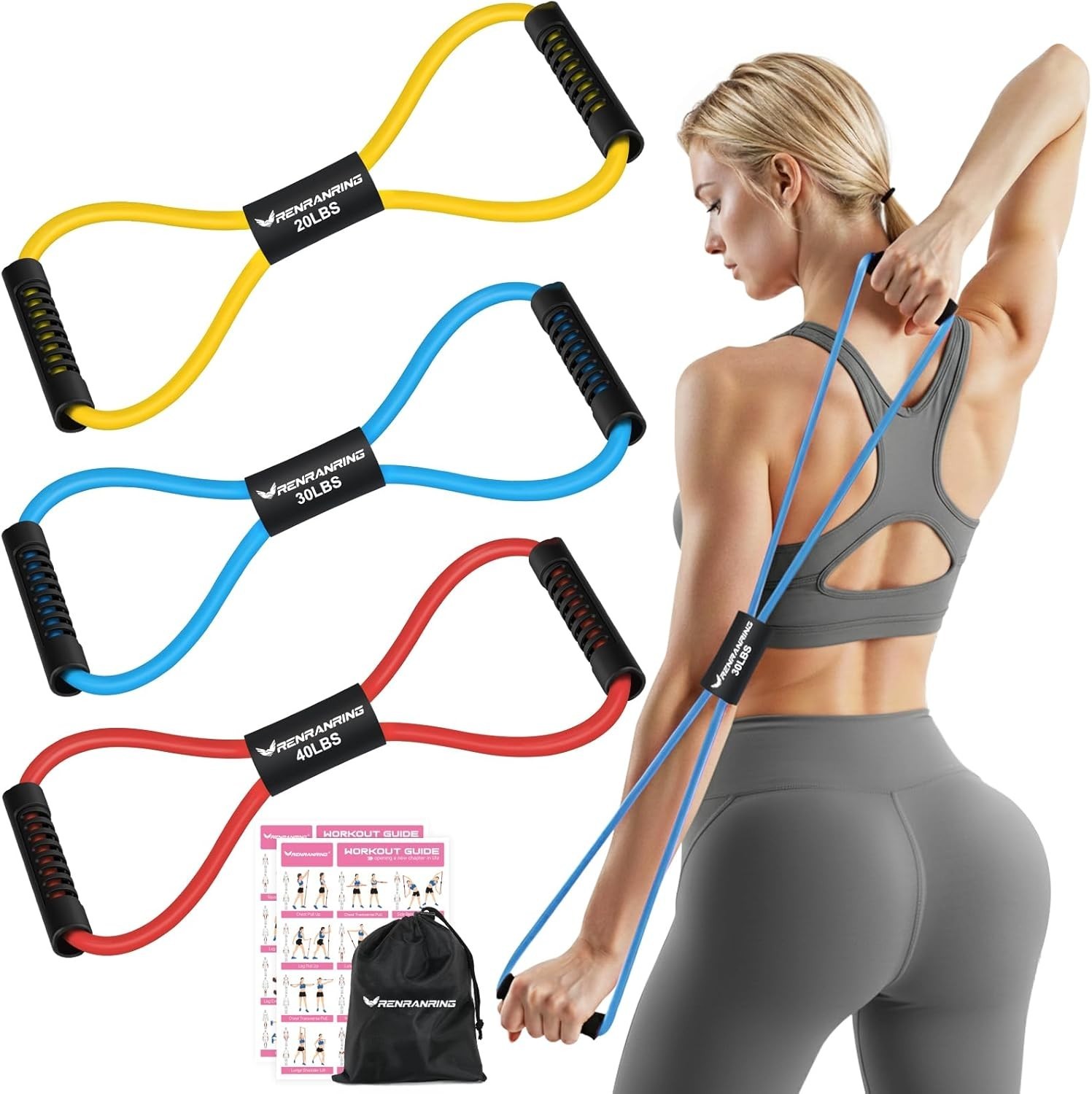 Figure 8 Resistance Fitness Bands Exercise Tube Band Set Workout for Women and M