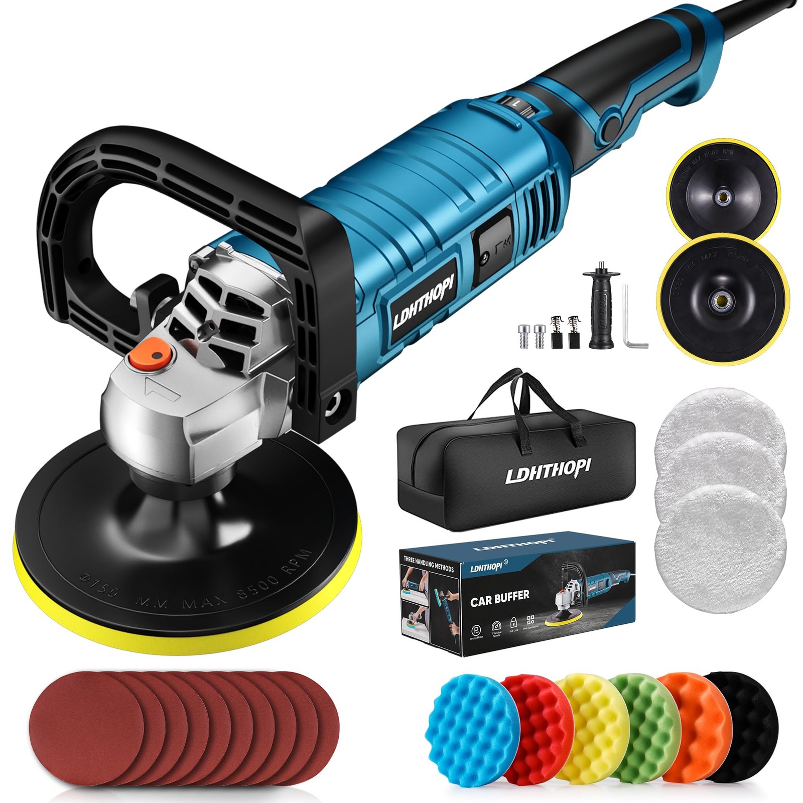 LDHTHOPI Buffer Polisher, 1600W 7 Inch/6 Rotary Blue