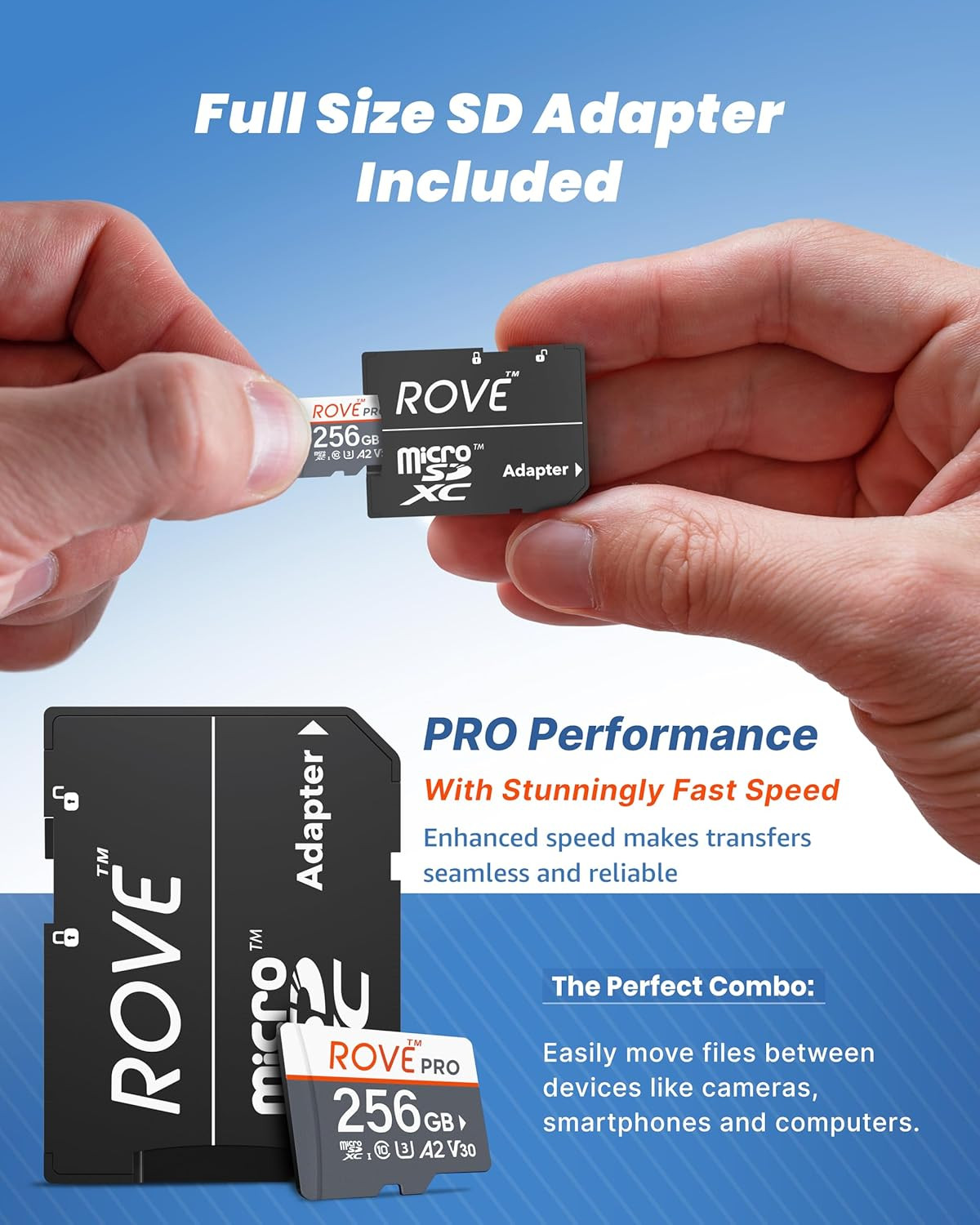 256GB PRO Micro SD Card with SD Adapter - 100MB/s, U3, A2, 4K Ready