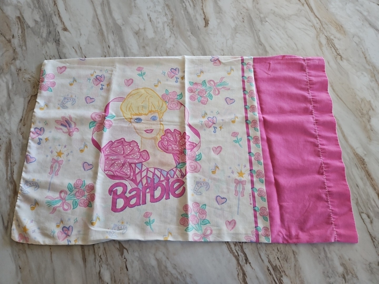 Barbie Standard Pillowcase Vintage 1995 Pink Roses Pillow Case Floral