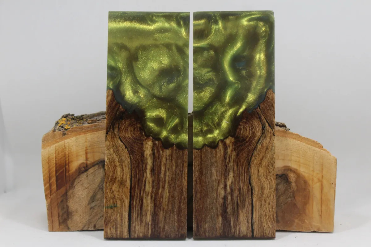HYBRID STABILIZED MAPLE GREEN GOLD CUSTOM COMPOSITE KNIFE HANDLE MATERIAL (8081)