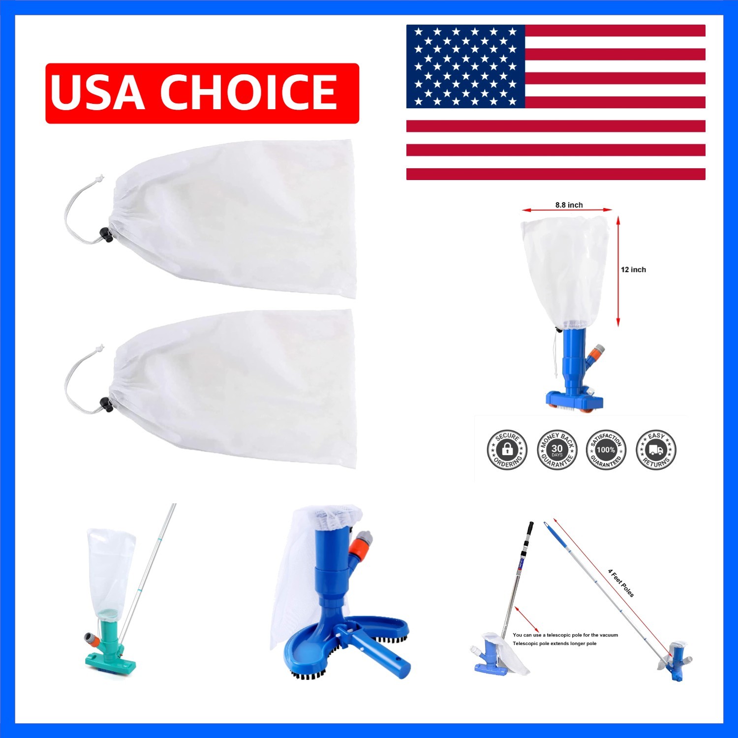 Pool Spa Mini Jet Vacuum Pool Cleaner Fine Mesh Bag for In-ground/Above-Groun...
