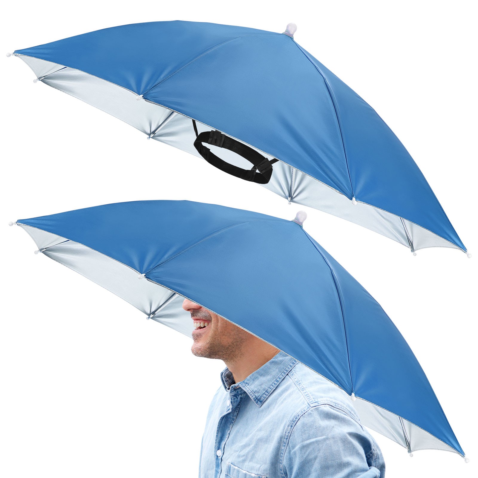 2 Pcs 26" Headband Umbrella Hat Hands Free Umbrella Cap for Outdoor [Sky Blue]