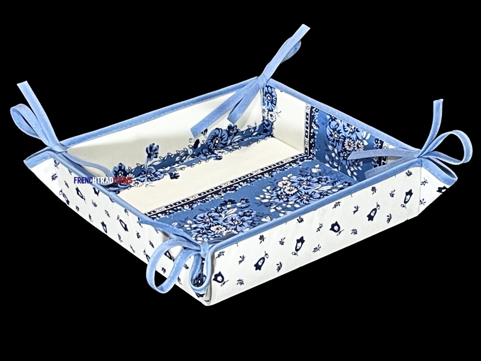 Marat Avignon French Provencal Bread Basket  Flowers Light blue & White France
