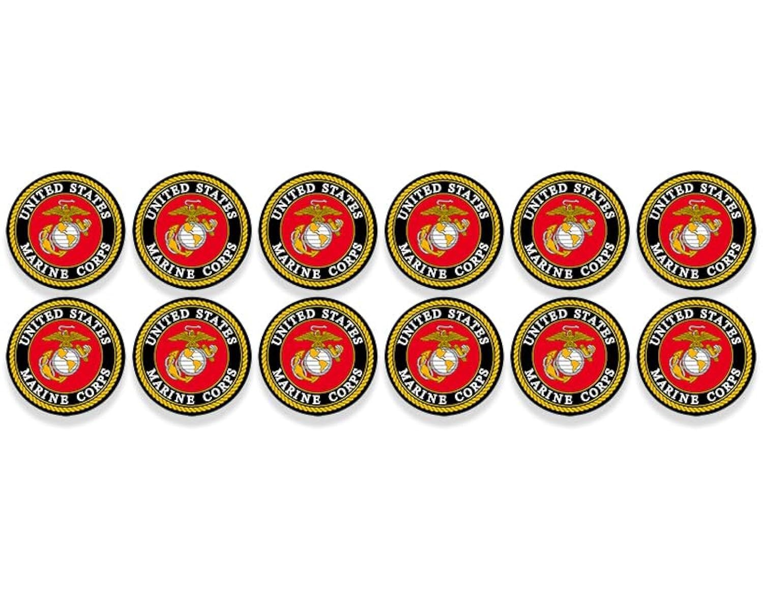 12-Pack Round U.S. Marines Official Logo 2 inches x 2 inches, Multicolor