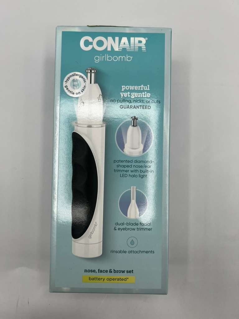 Conair Girlbomb Nose Ear Face & Brow Trimmer Set w/ LED Light – New