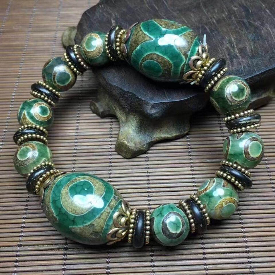 Nine-eye Dzi Bead Bracelet, First-line Pharmacist Dzi Bead Bracelet Natural Jade