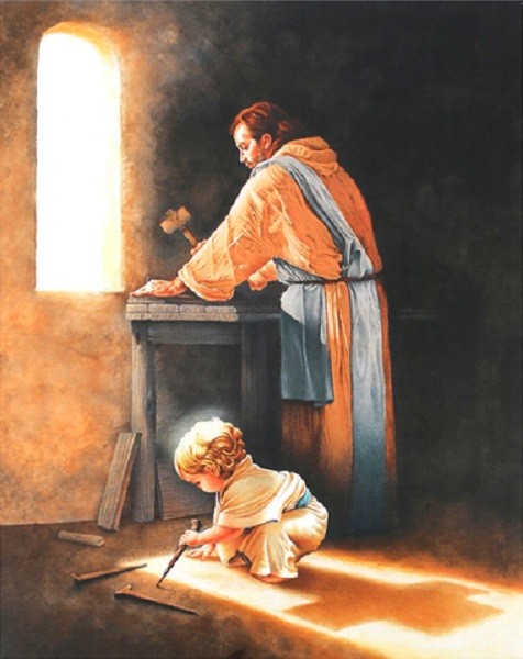 DESTINY Canvas Boy Jesus Nail Spikes in Joseph's Carpenter Shop 20x16 Art Print
