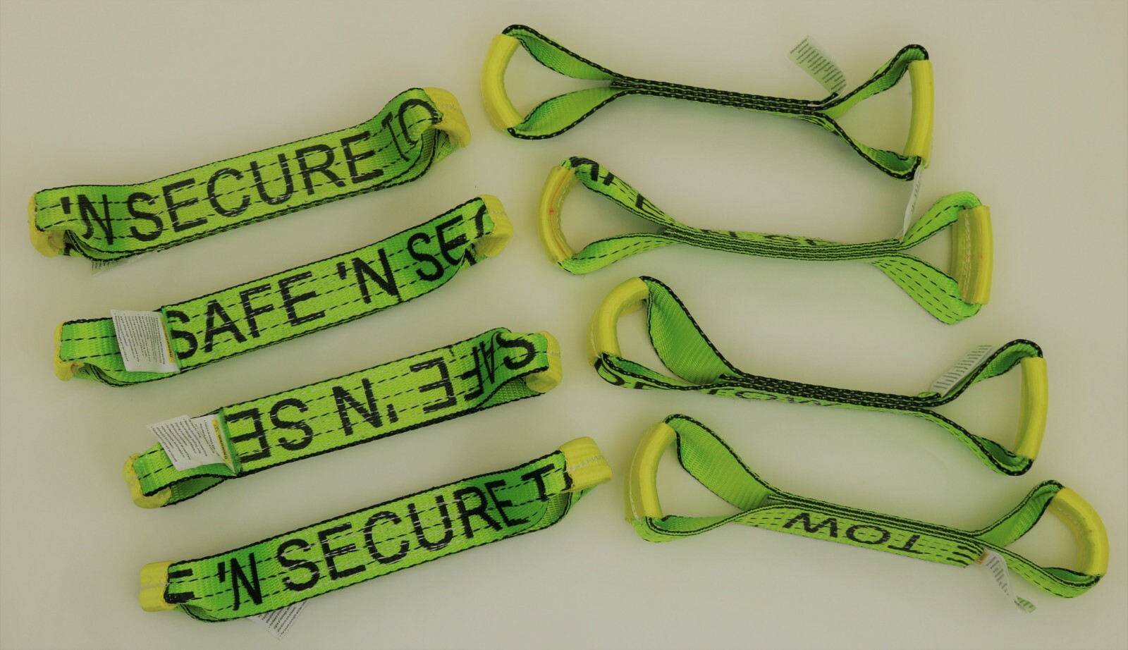 8 Pack of Hi-VIZ TECNIC Webbing Dog Bones for Rollback / Flatbed Wrecker Straps
