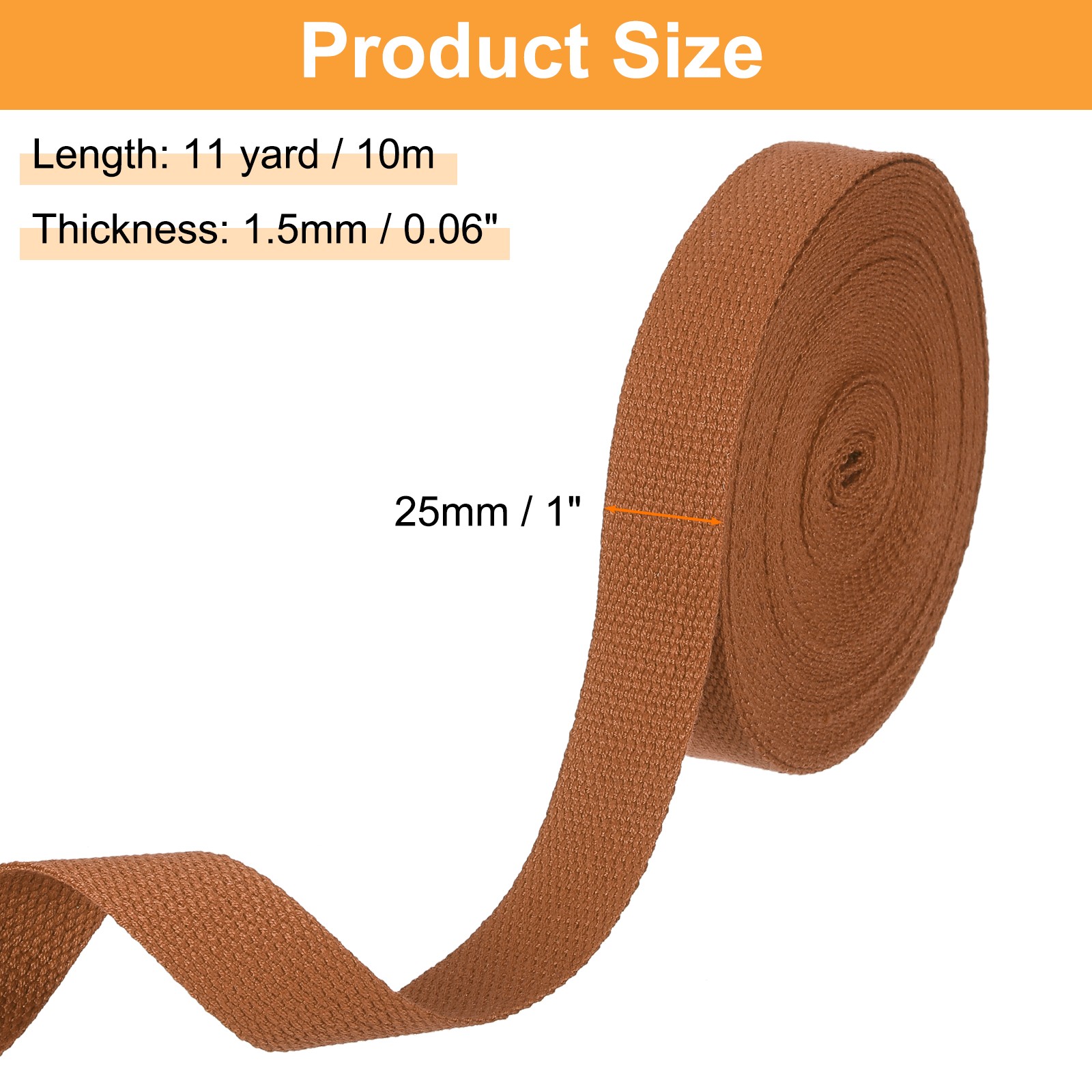 Cotton Webbing 1" 11 Yard Polyester Cotton Webbing Strap Brown