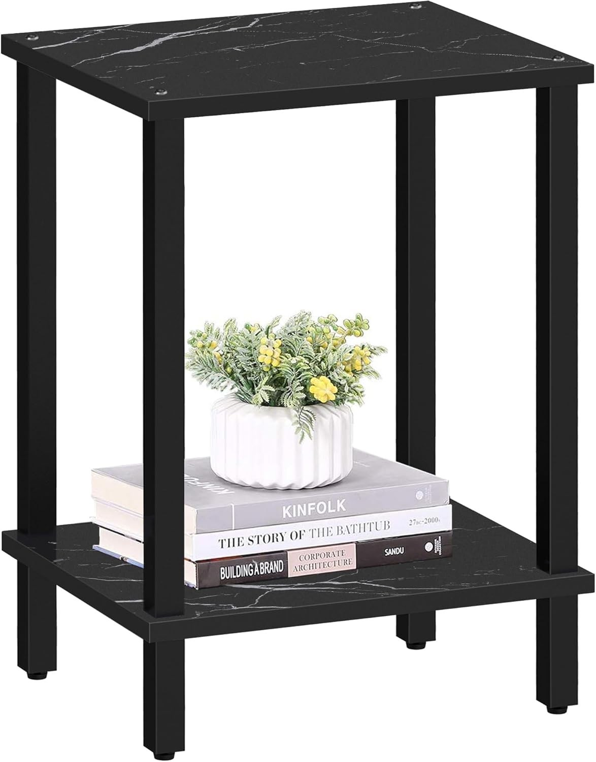 End Table Side Table Nightstand 2-Tier Storage Shelf Sofa Side Table Small Space