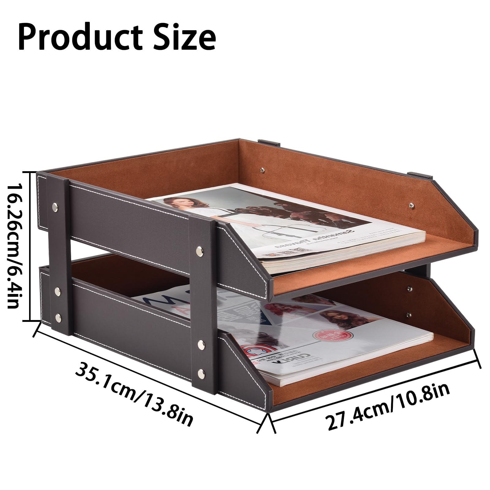 Leather Desk Organizer,2-Tier Stackable Letter Tray Holder,Office Supplies De...