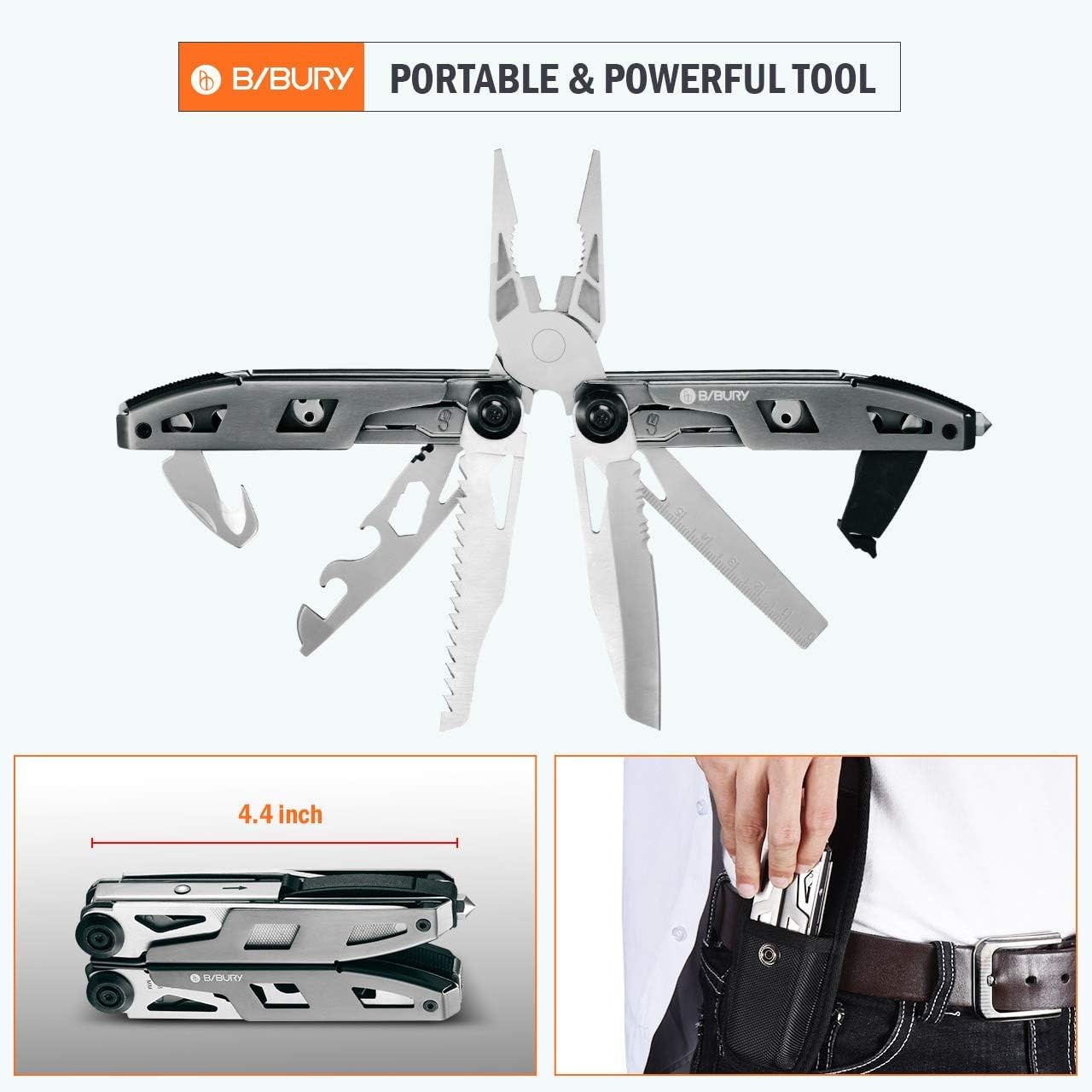 BIBURY Multitool Pliers, 18 in 1 Multi Tool with 18 1 Titanium, Titanium