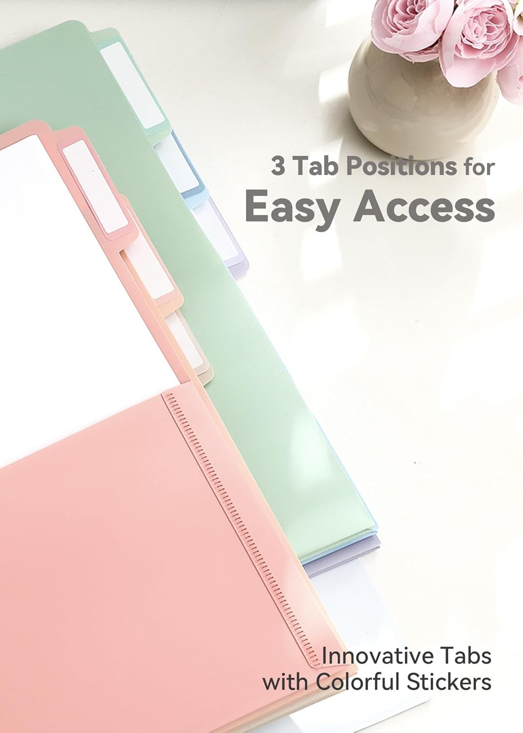 6-Pack Pastel Plastic Folders with 1/3 Cut Index Tabs for Quick Document Access