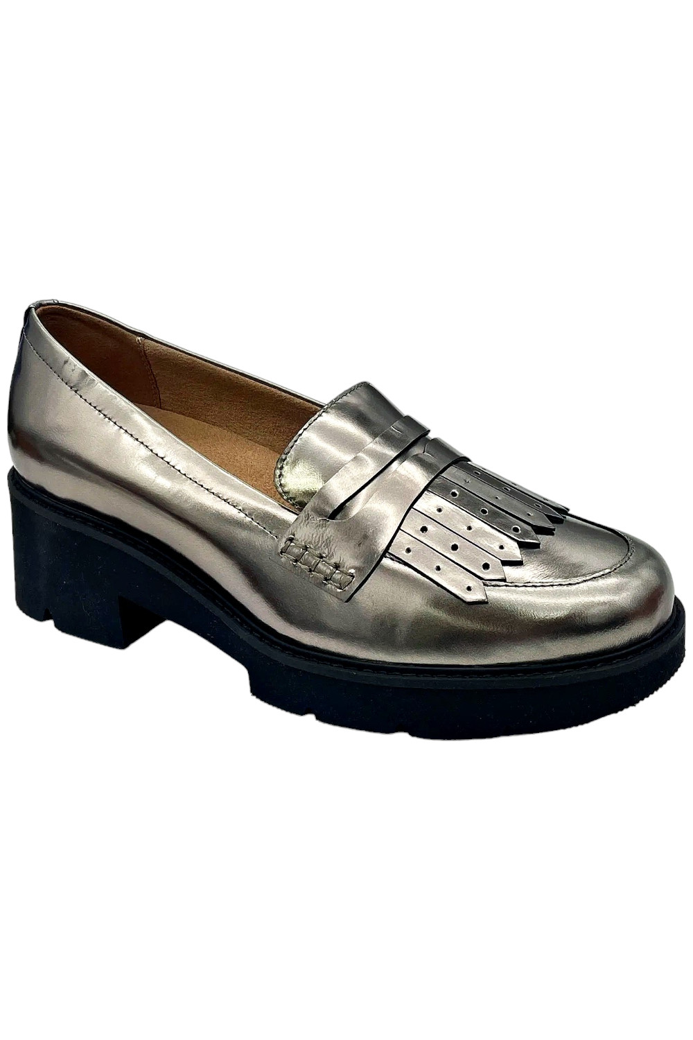 Naturalizer Darcy Lug Sole Loafers Pewter Metallic