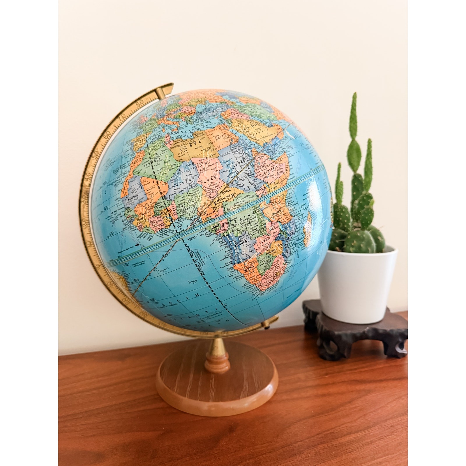 Vintage Cram's Imperial World 12 Inch Globe On Wooden Base