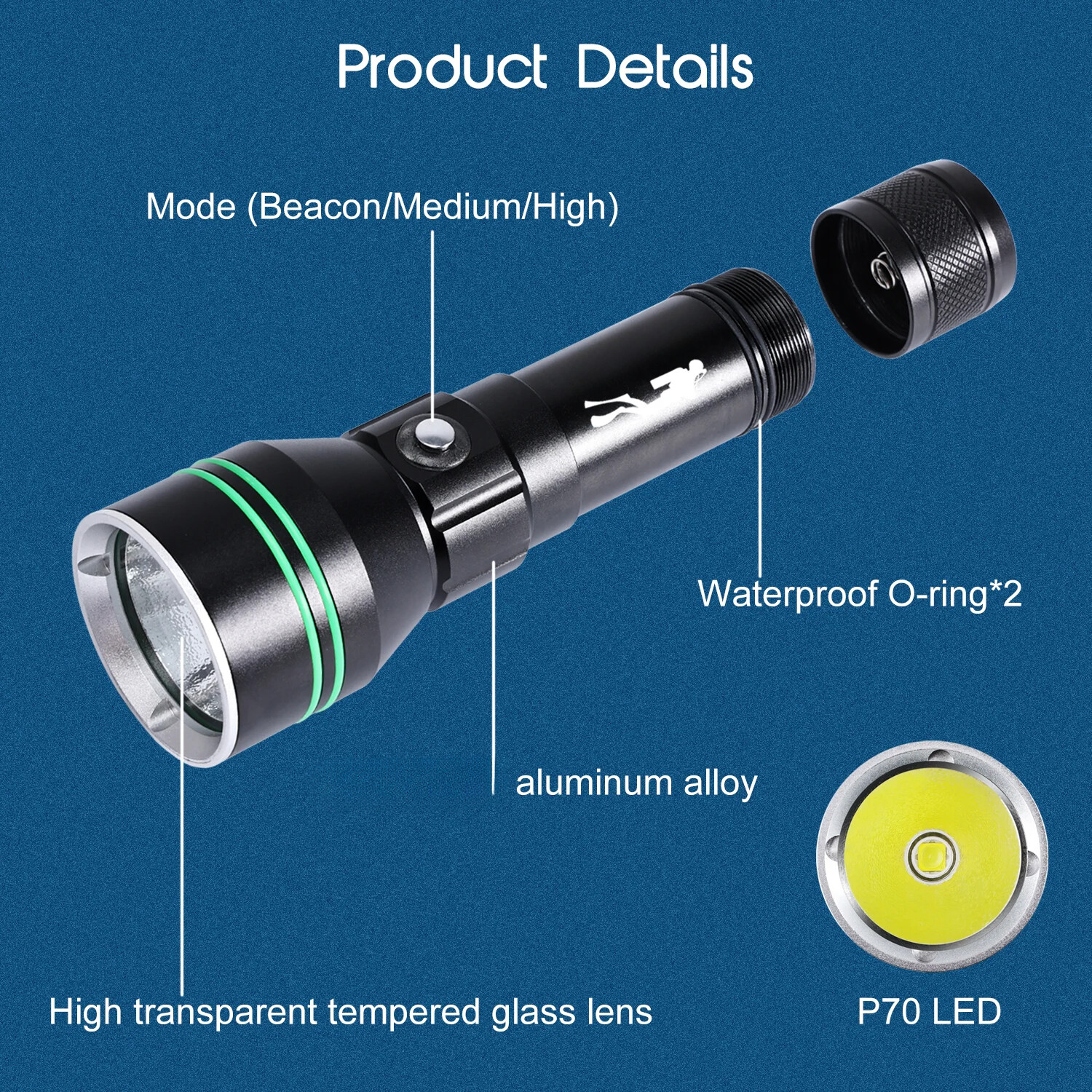 Diving Flashlight 5000lm Professional Dive Light IPX8 Underwater Torch Light