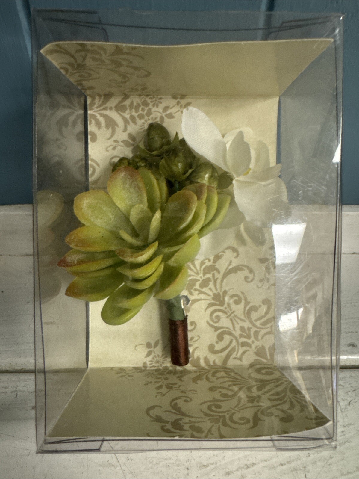 Lillian rose “Miss” Green Succulent Men’s Boutonniere Rustic Wedding NIB BT600