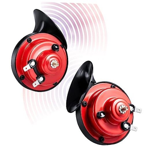 Car Horn,  12V 300DB Super Loud Waterproof Dual Truck Horns, Electric Snail Red