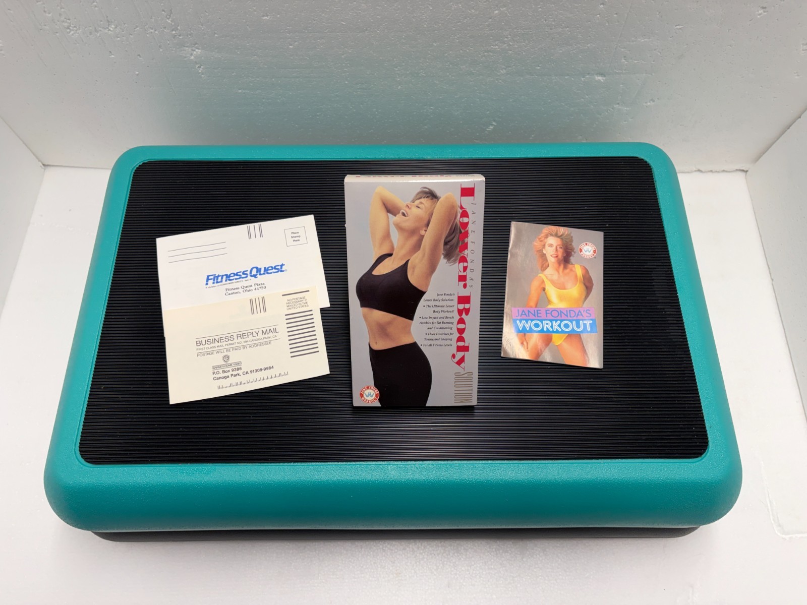 Vtg Jane Fonda Fitness Quest 2-tier Bench Step w/Aerobic Lower Body Exercise VHS