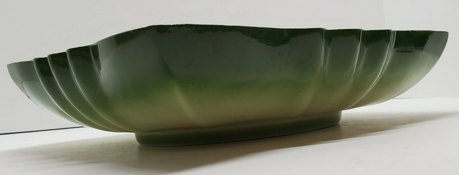 Vtg Retro Cucumber Green Scalloped Ceramic Flower Bulb Planter Dish Rectangular