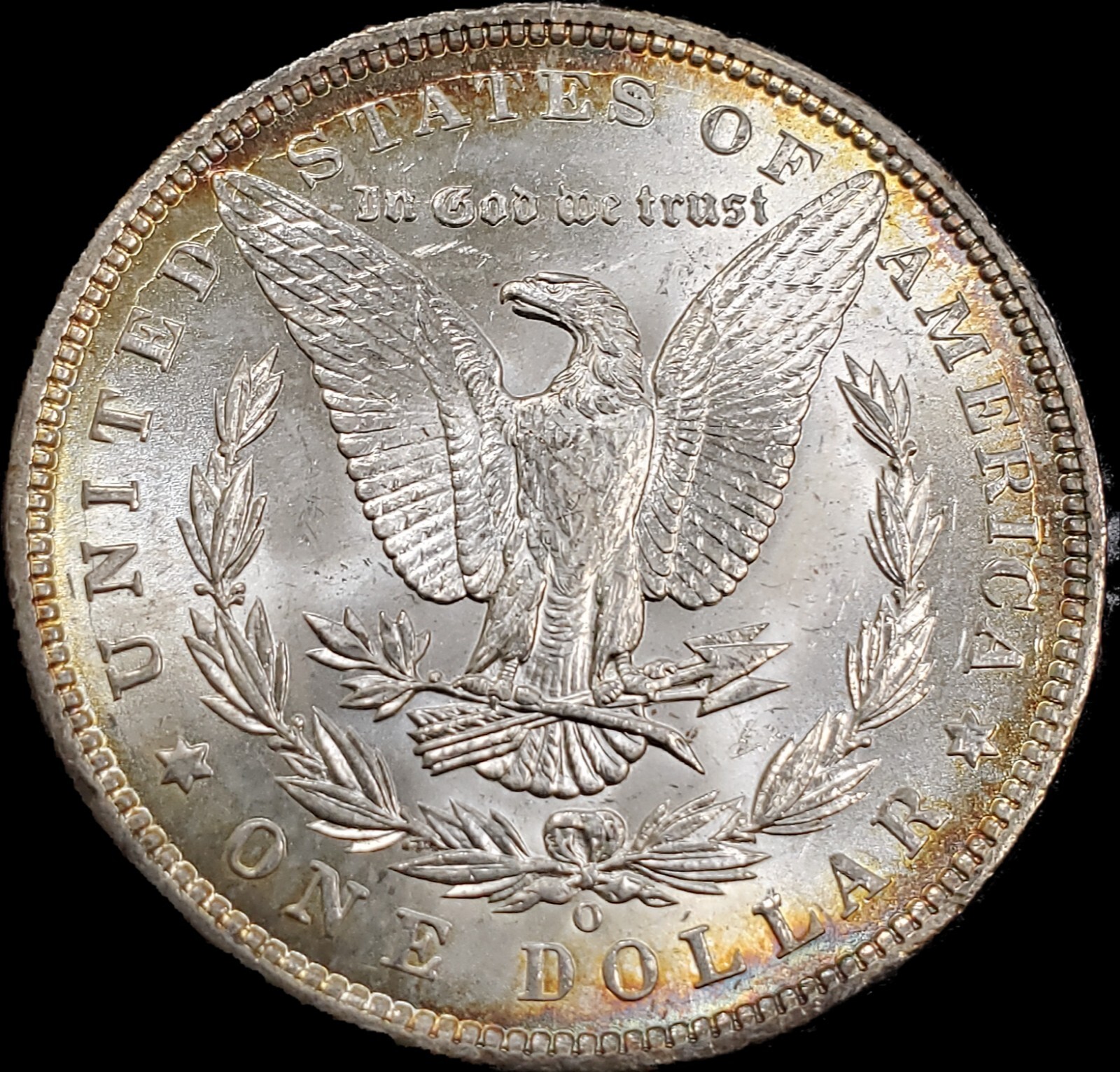 1900 O $1 Morgan Silver Dollar Peripheral Toning Uncirculated  MS BU. Die Crack