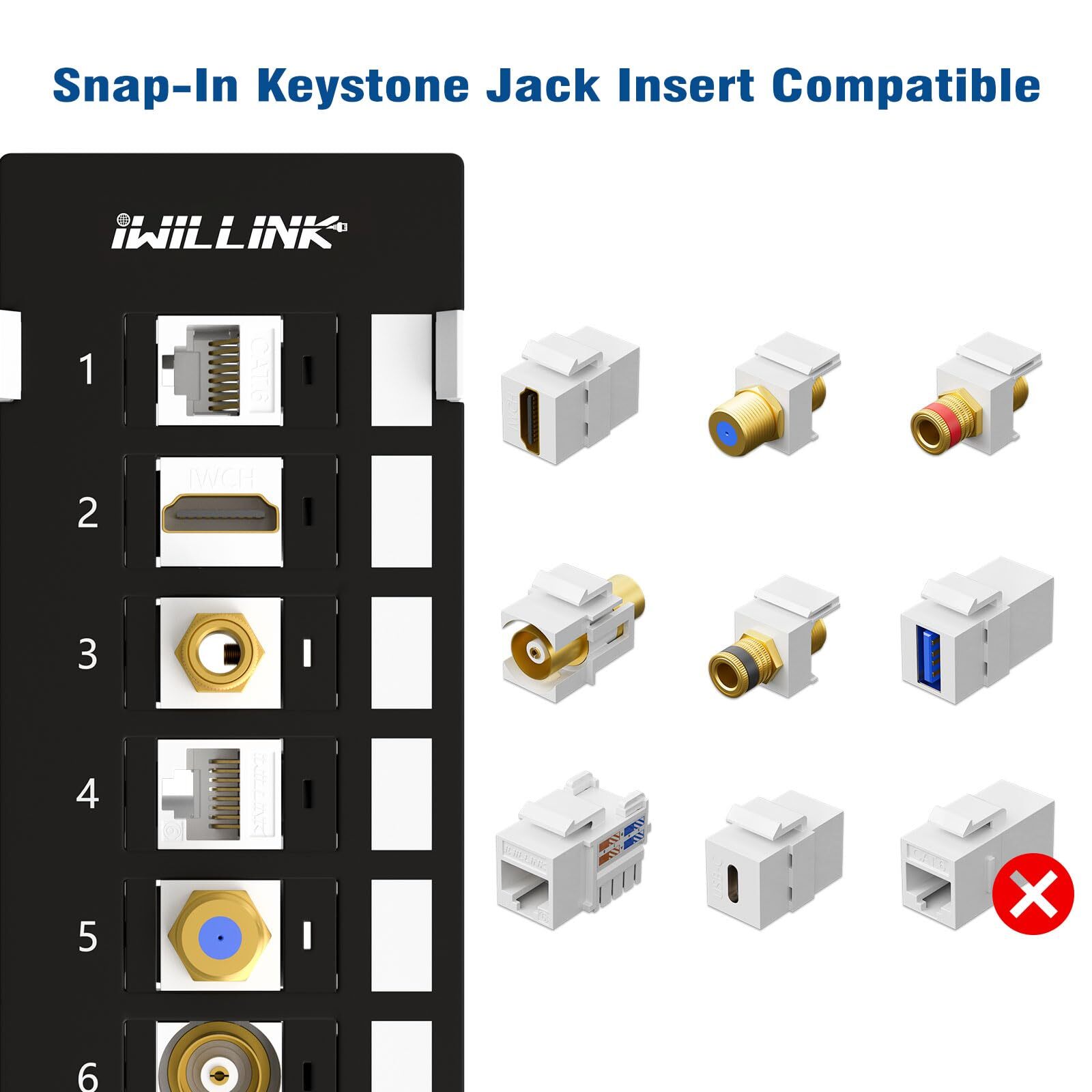 12 Port Blank Keystone Patch Panel with (6-Pack) Blank Keystone Jack Inserts,...