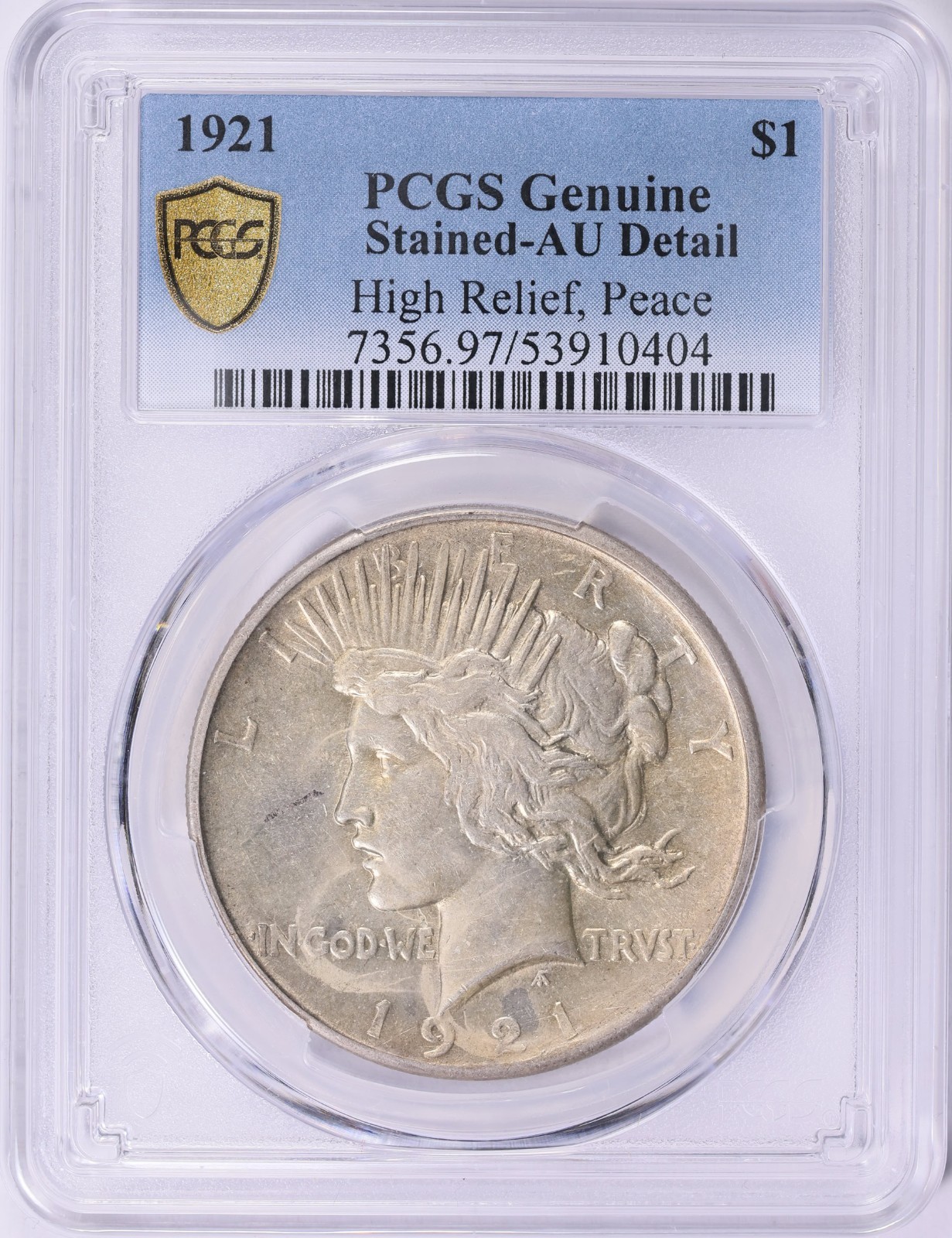 1921 Peace Silver Dollar $1 High Relief PCGS AU Details (404)