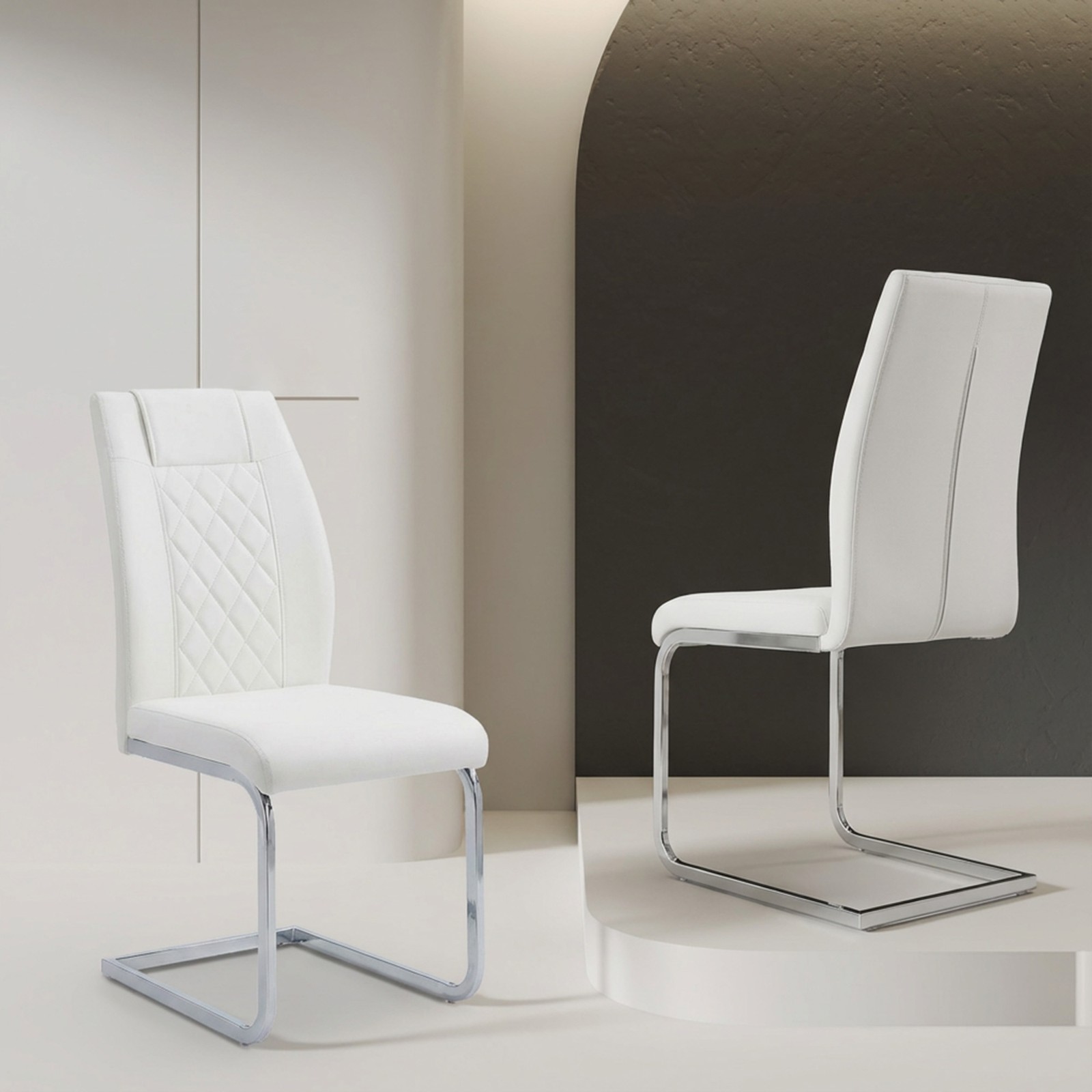 High-Back Dining Chairs Set of 4, PU Leather Modern Kitchen Chairs with Silver