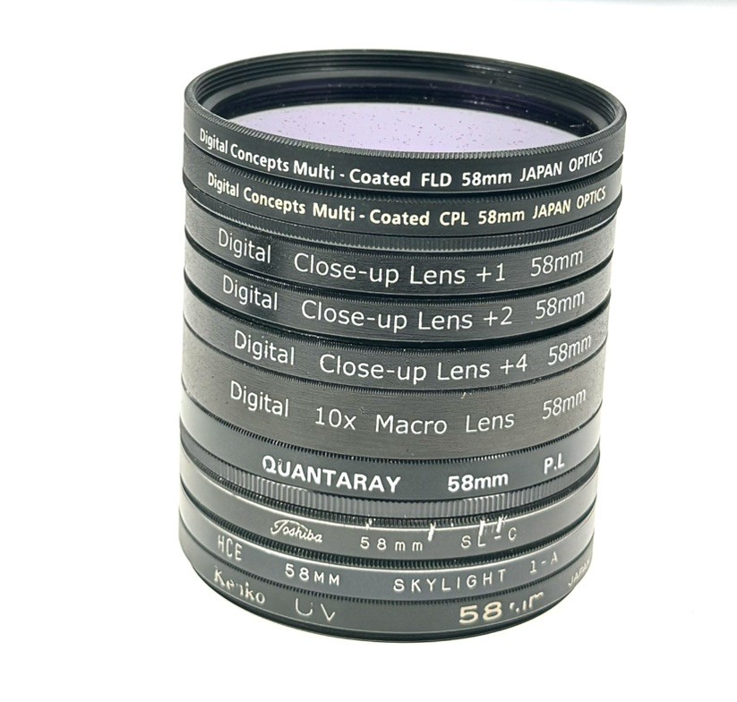 Lot of Ten 10 58mm Screw-In Lens Filters Polarizer CPL UV Skylight Close Up FLD