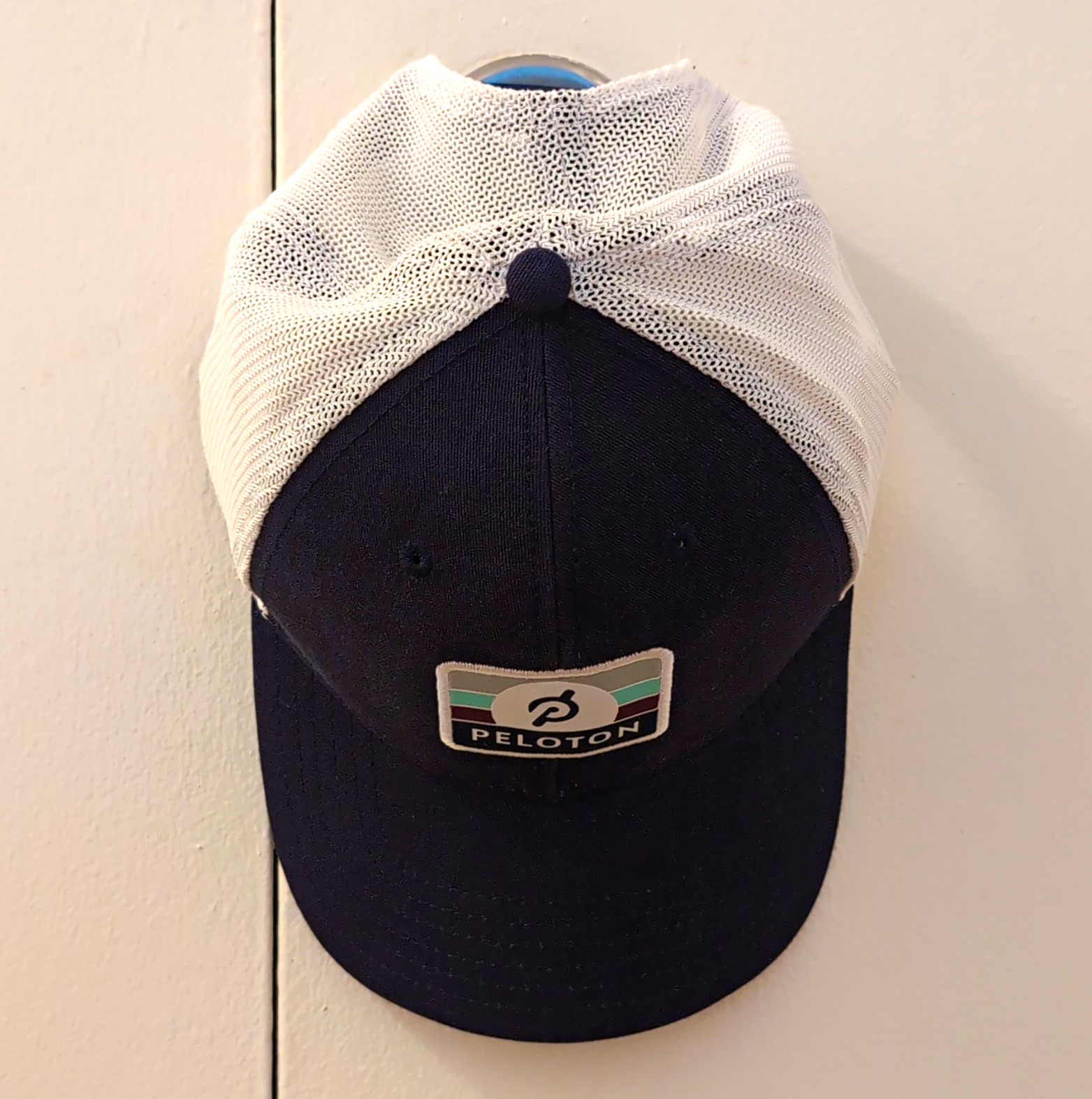 Peloton Cycling Cap Mesh Polyester Breathable Adjustable Navy/White Logo