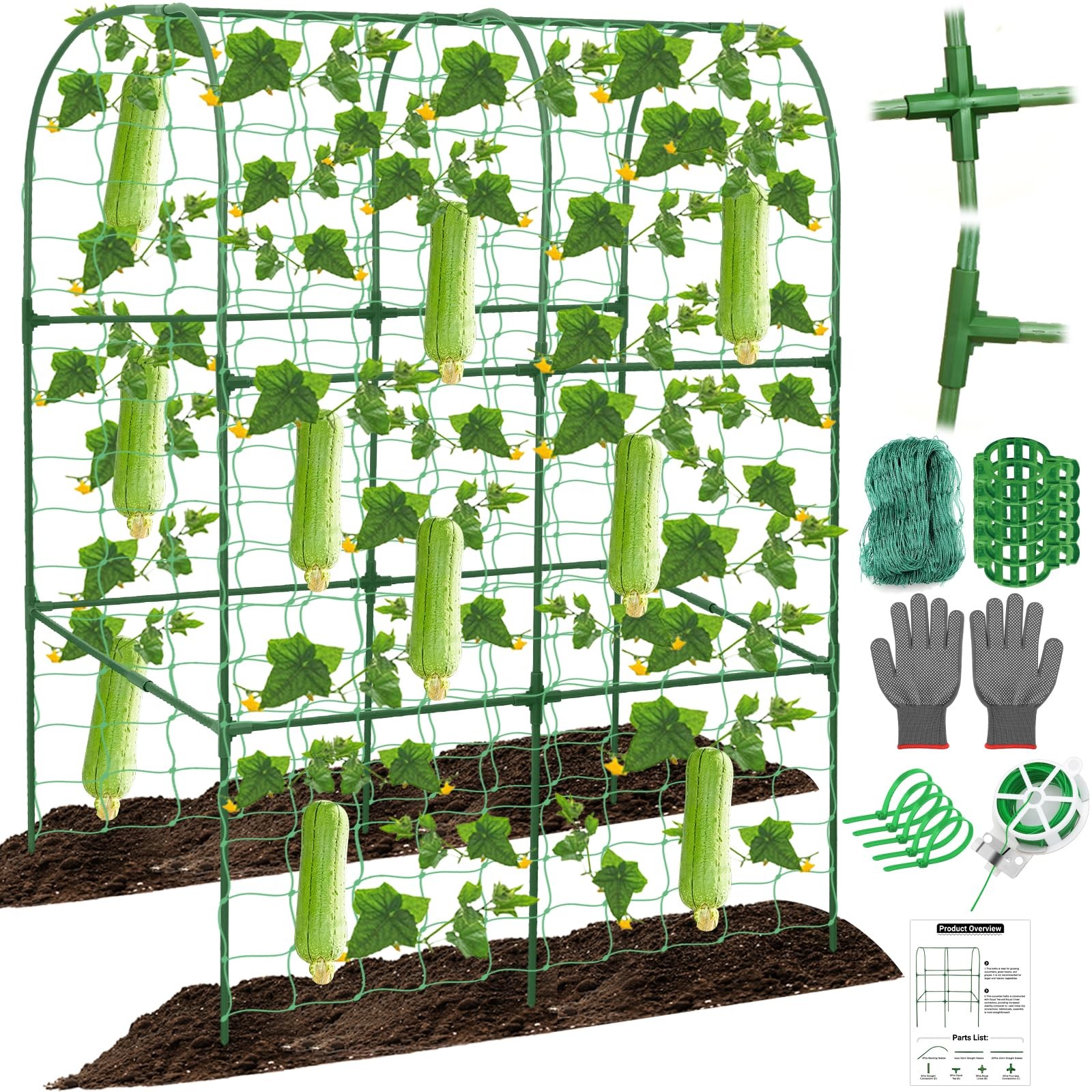 Cucumber Trellis for Raised Bed 50 x 34 Inch U-Shape Garden 2 row