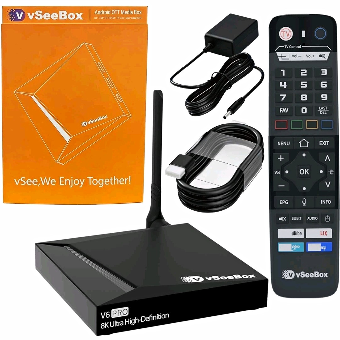 vSeeBox V6 Pro 8K Android OTT Media Box 32GB Quad Core w/Remote HDMI Cable