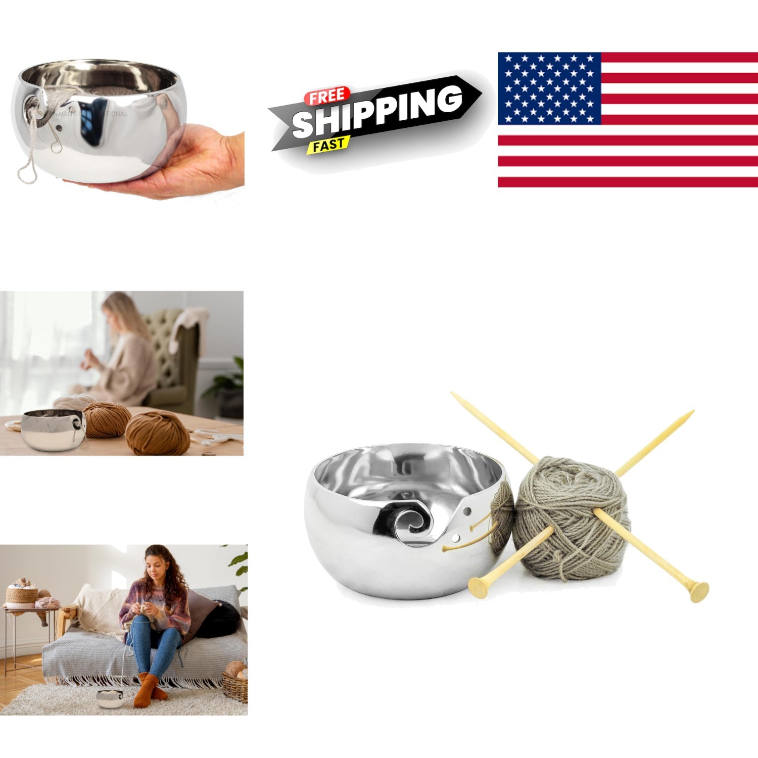 Quality Aluminum Yarn Bowl Large 7 Inch Silver Designed for Smooth Yarn Rolling