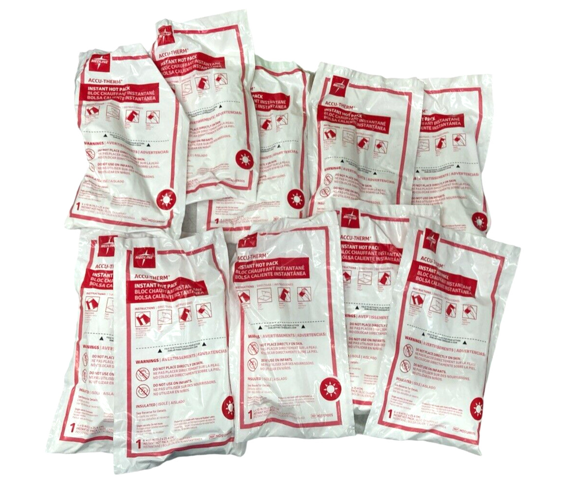 10 Pack Medline Accu-Therm Instant Hot Packs 6”x10” for Pain Therapy