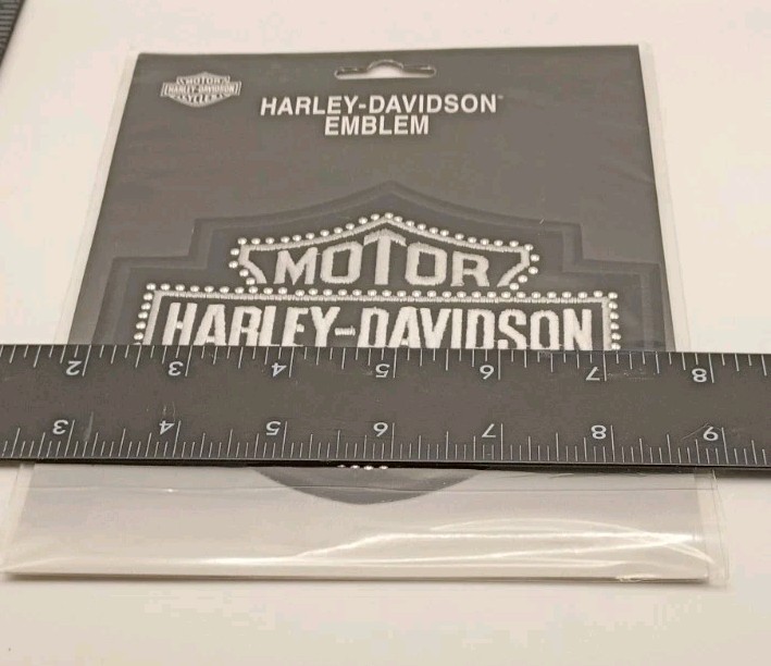 Vtg. 2005 Large Black Harley Davidson Silver Studded Bling Bar & Shield Patch