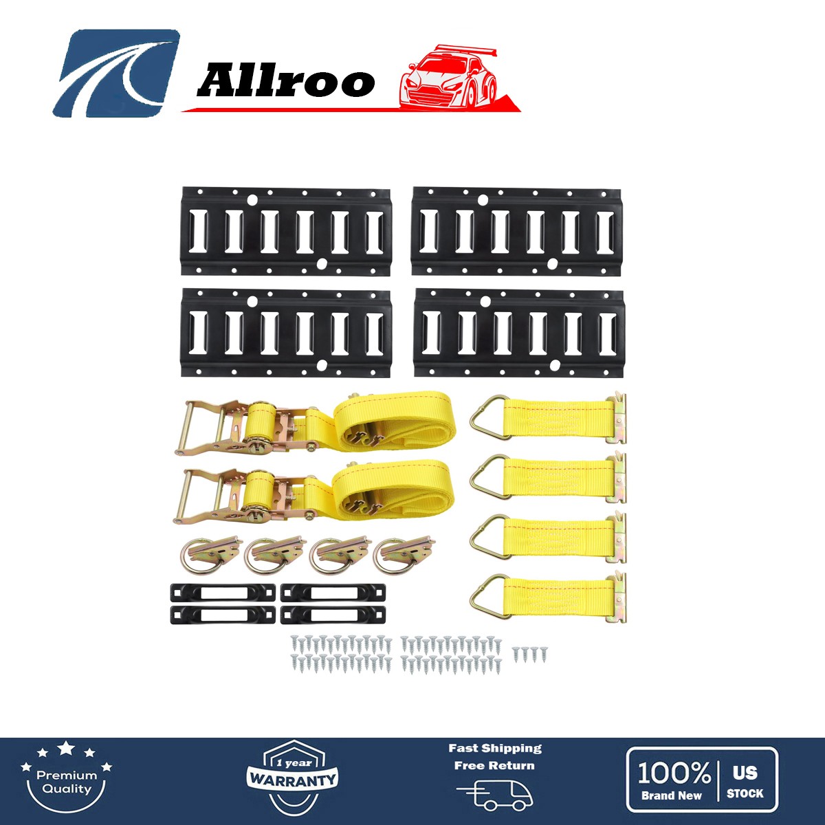 4×1' E Track Rails New Tie-Down 2x 10' Ratchet Straps 4x O Rings 4x D-Rings