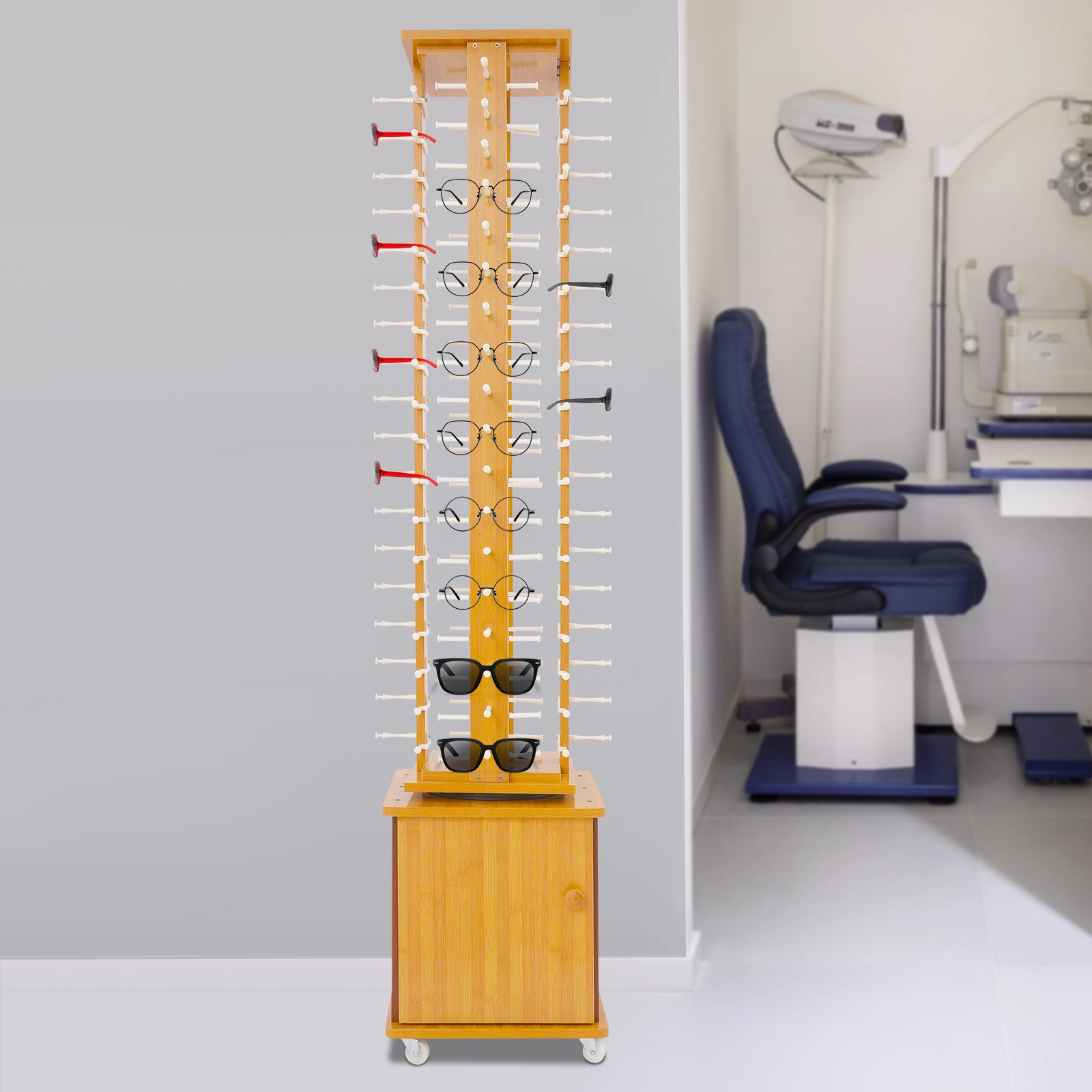 72-Pair Eyeglass Display Rack Rotating Glasses Storage Stand Floor-standing