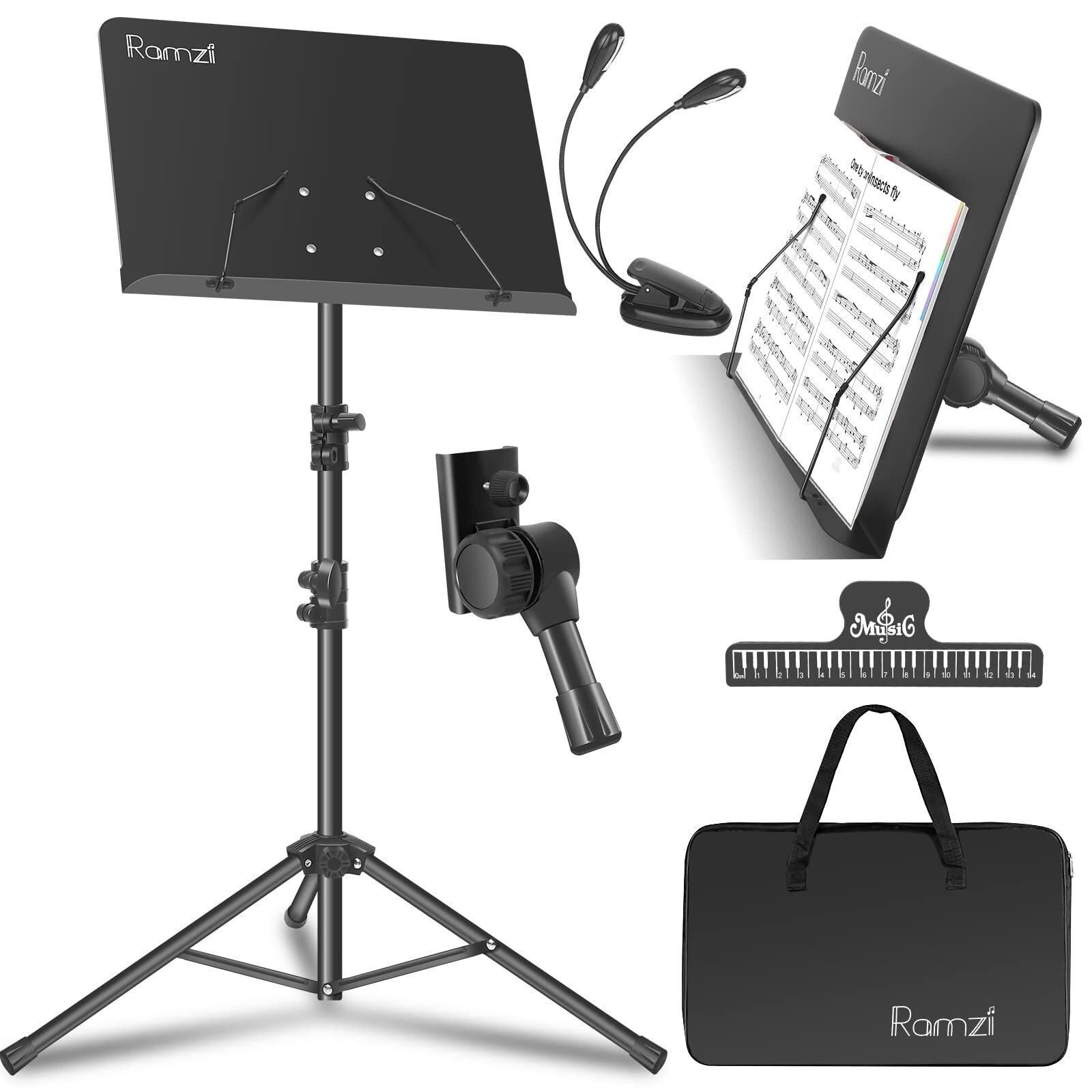 Music Stand Portable Music Stand for Sheet Music 5 in-1 Dual-Use Sheet Music ...