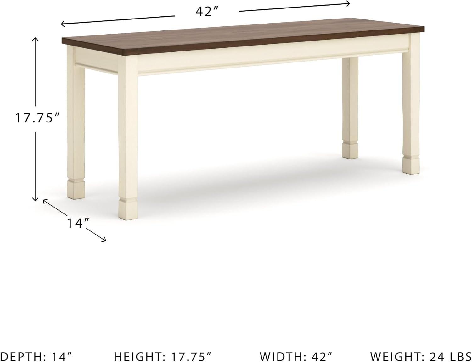 Farmhouse Rectangular Dining Bench Brown & Antique White