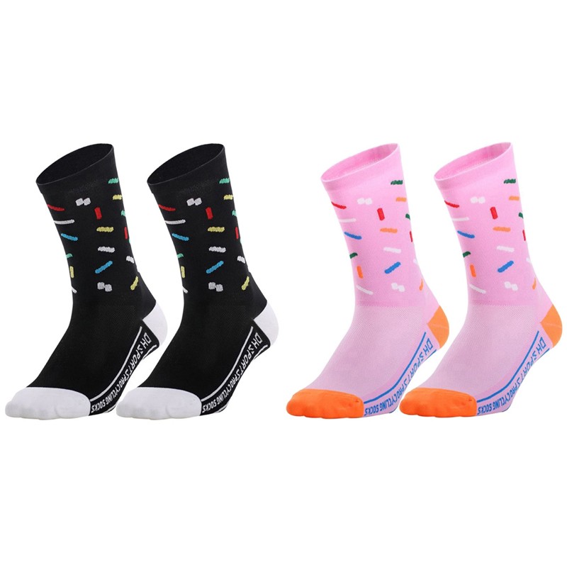 2Pairs Cycling Socks Riding Bicycle Bike Sports Ankle Socks XC MTB Pink Black