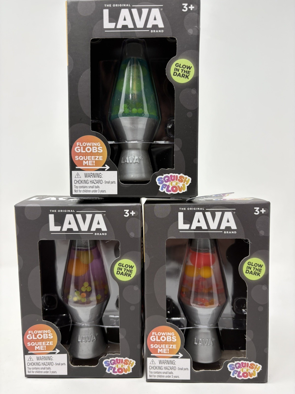 Schylling Lava Squish N Flow Lava Lamp Needoh Glow In The Dark Complete Set of 3