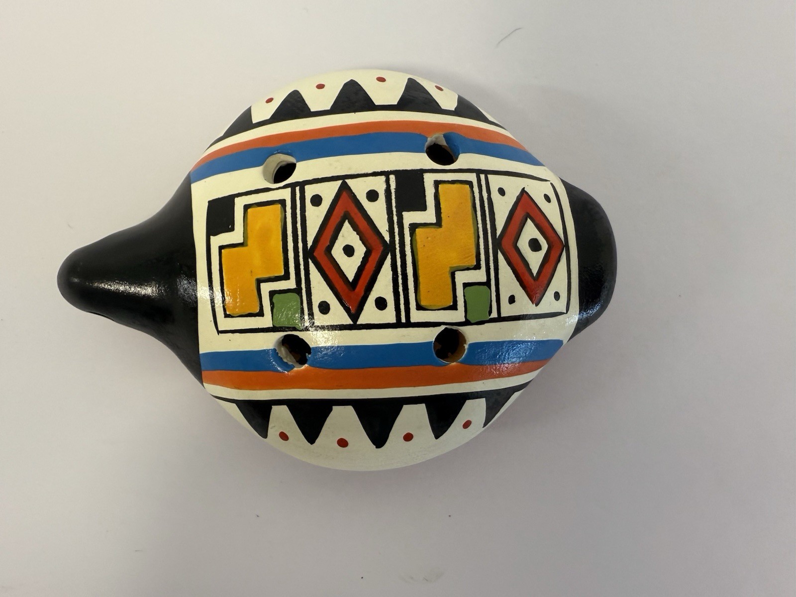 Peruvian Clay Ocarina Whistle Geometric Design