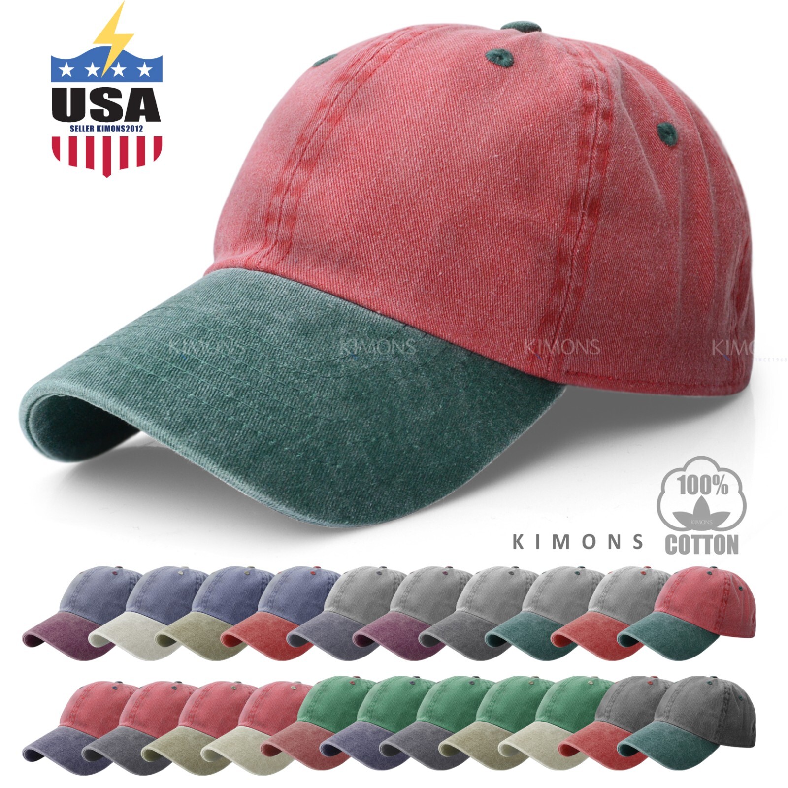 Pigment Dyed Baseball Ball Cap Washed 2Two Tone Cotton Vintage Hat Dad Summer