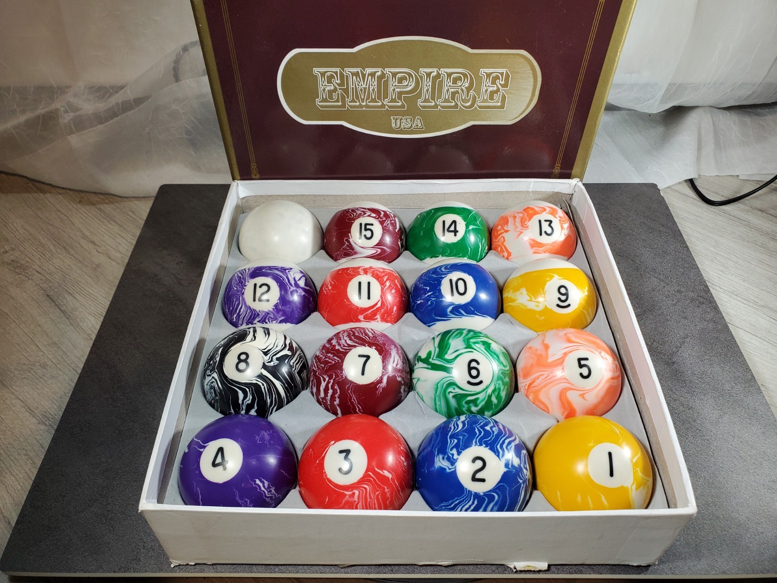 Empire USA Billiard Ball Complete Set Marble Swirl Pool Ball 2.25
