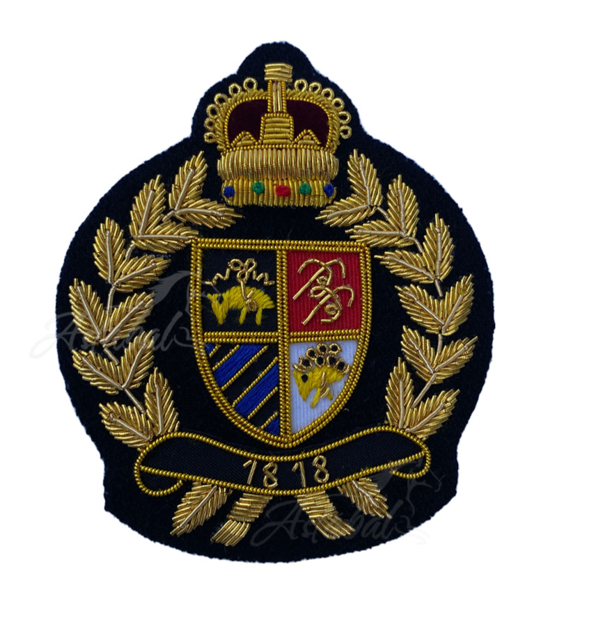 1818  Vintage Hand Embroidered Bullion Wire Blazer Badge, Royal Family Crest
