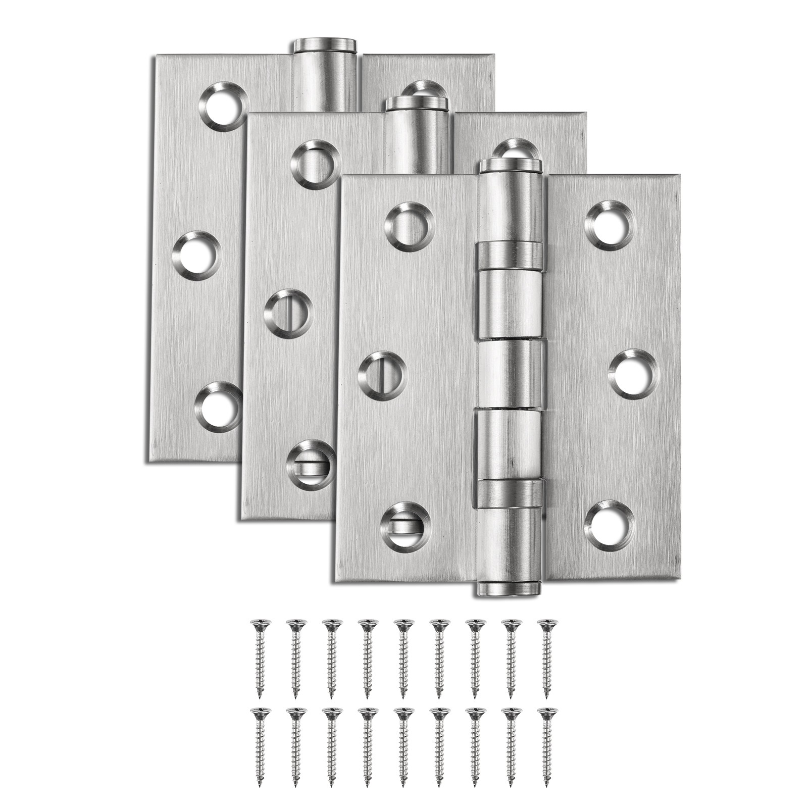 3Pcs 3.4"x2.8"x0.1" Door Hinges 6 Holes Symmetry Holes Layout Silvery